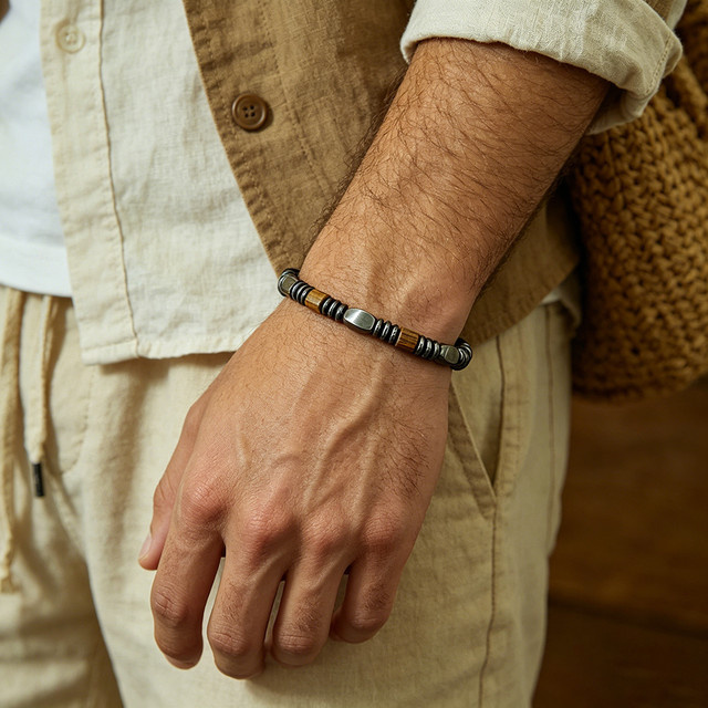 Armband Holzperlen, Schwarz, Herren - Bild 1