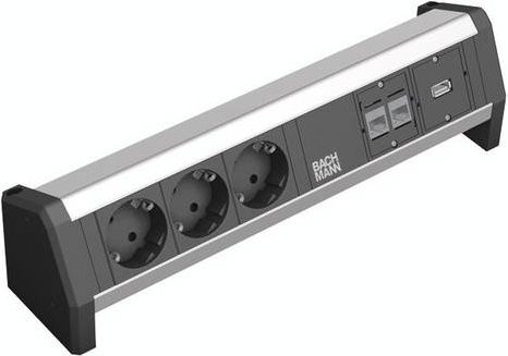 Bachmann DESK Steckdosenleiste in Schwarz mit USB-A und Ethernet/LAN Anschlüssen - Bild 1