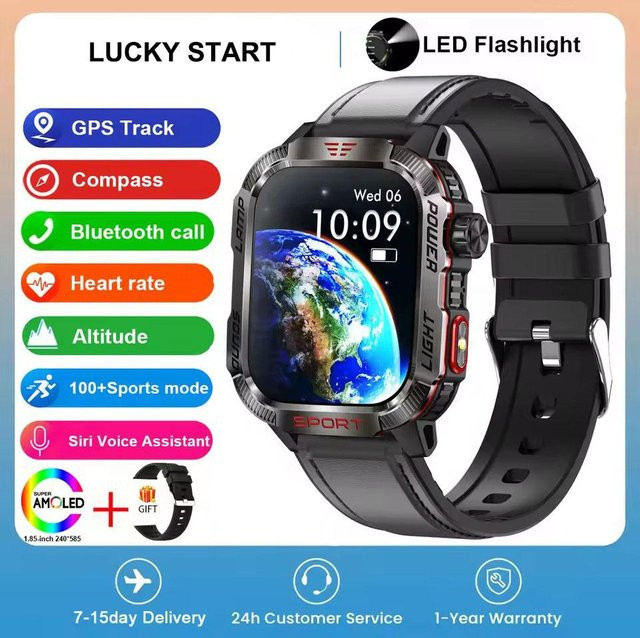 Lucky Start Smartwatch HT29 mit 2,01 Zoll Großbildschirm, Bluetooth Telefonie, Herzfrequenzmessung und KI Sprachassistent, Schwarz - Bild 1