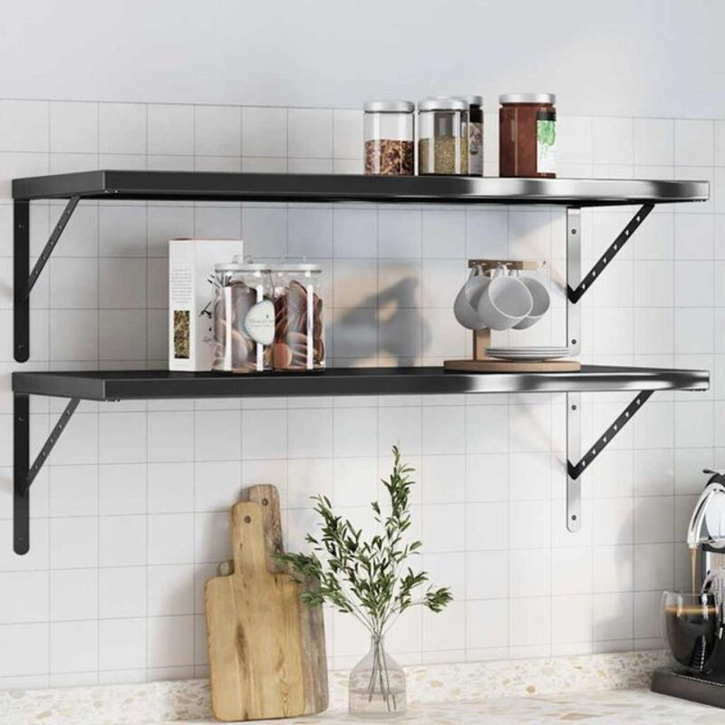 Set aus 2 Wandregalen von vidaxl in Schwarz aus Edelstahl, B/H/T: 100 x 40 x 3 cm - Bild 1