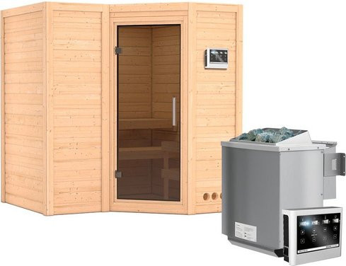 Karibu Sauna Riga 1 Bio-Kombi-Sauna für 3 Personen in Beige mit 9 kW Saunaofen und externer Steuerung - Bild 1