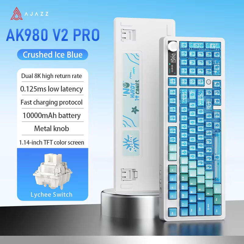 Ajazz AK980 V2/PRO Mechanische Gaming-Tastatur in Schwarz und Blau mit 10000mAh Akku, kabelloses 96%-Layout mit drei Modi und seitlicher LED-Beleuchtung - Bild 5