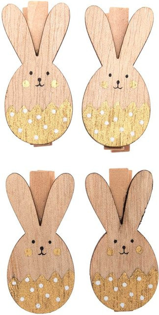 Rico Design Dekoklammern Osterhase in Gold aus Holz, 4 Stück - Bild 1