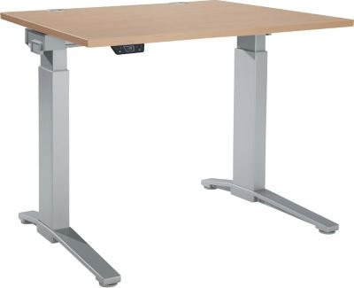 Schäfer Shop Genius ERGOSTYLE S Schreibtisch, elektrisch höhenverstellbar, einstufig, C-Fuß, Eiche/weißaluminium, B/T/H: 120 x 80 x 71,5-118,2 cm - Bild 1