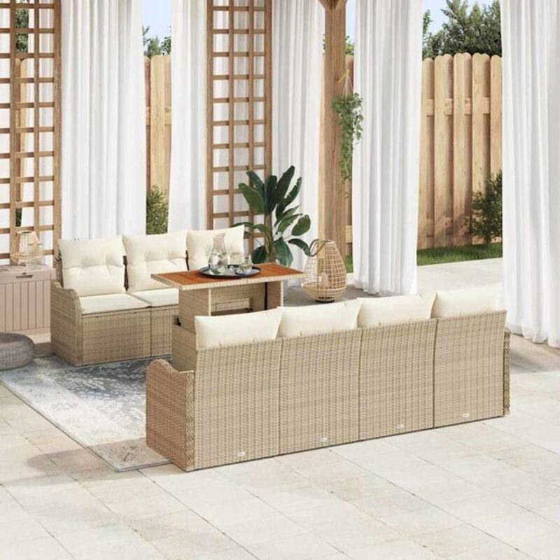 Vidaxl Garten-Sofa-Set aus Poly-Rattan mit Speicherfunktion, 8-teilig, Beige - Bild 1