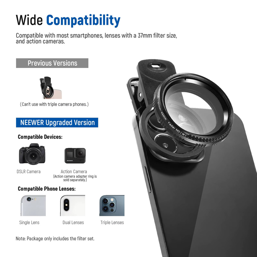NEEWER ND2-ND400 Clip-On Telefonkamera-Objektivfilter-Set mit verstellbarem ND-Filter und Telefonclip in Schwarz - Bild 6