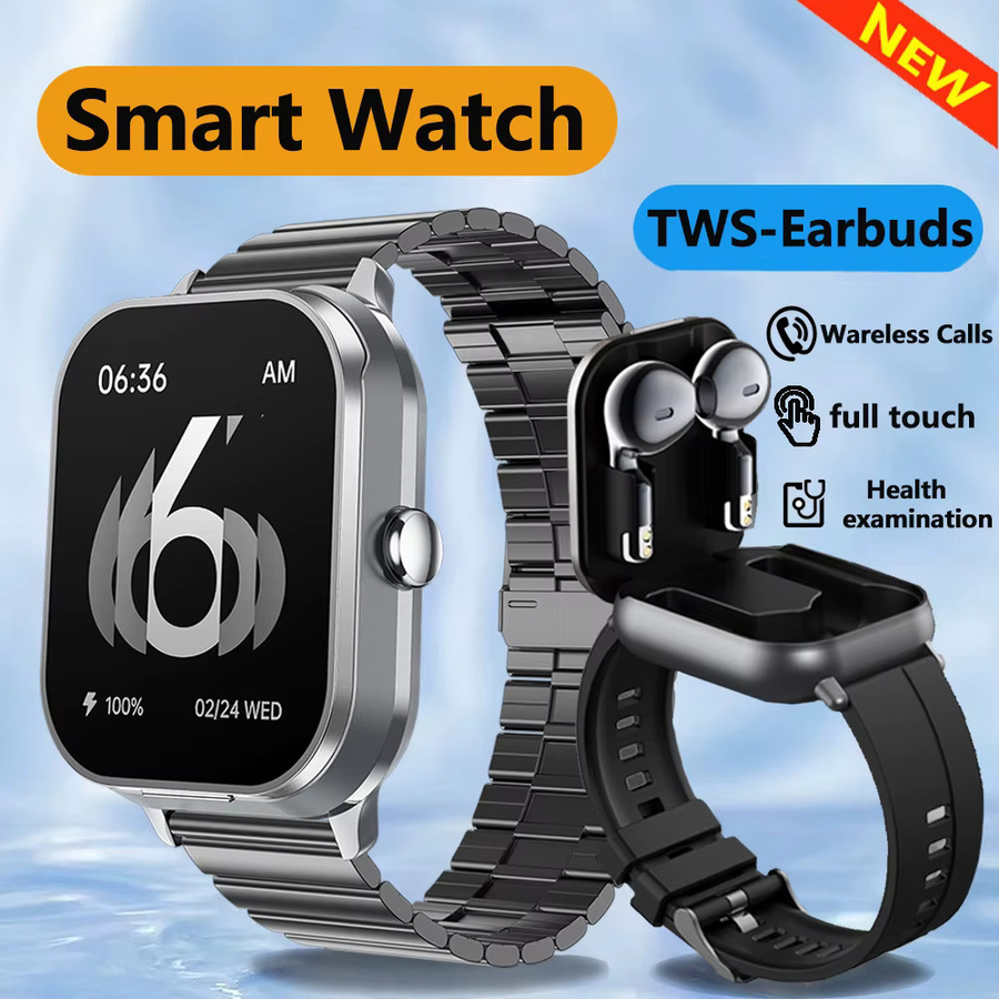 CHAONB 2-in-1 Smartwatch und TWS Bluetooth Headset mit Anruffunktion und Gesundheitsüberwachung in Schwarz oder Silber - Bild 2