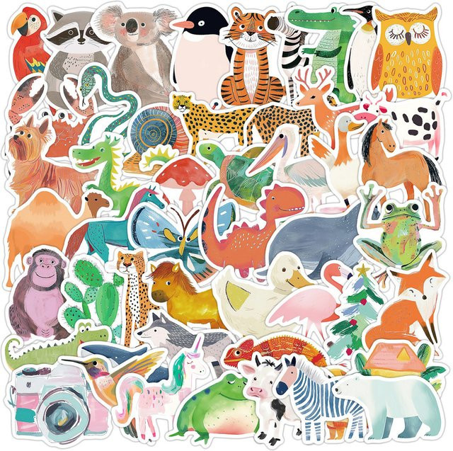 50 Stück handgezeichnete Tier-Graffiti-Aufkleber für Kinder, wasserfeste Dekoration in Multicolour, Anime Worlds Store - Bild 1