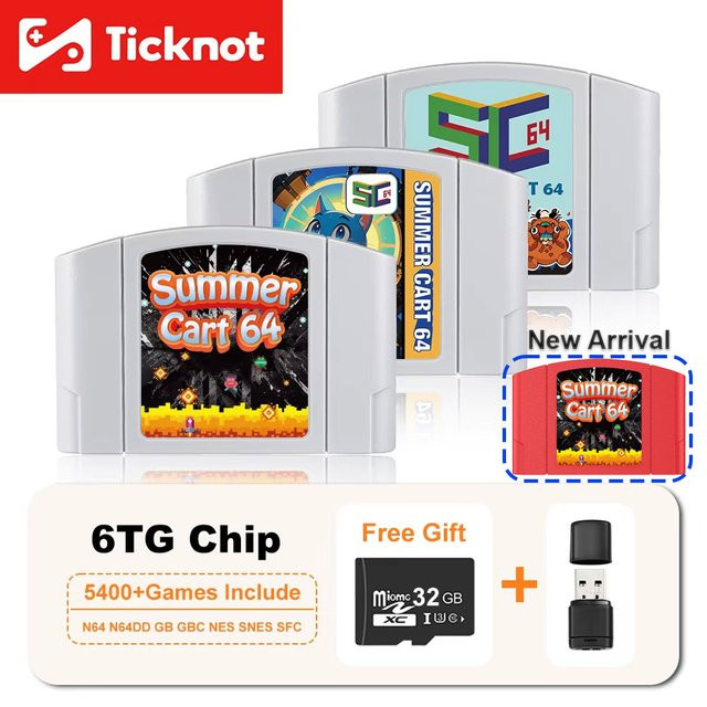 SummerCart 5400 in 1 Retro-Spielkassette für Nintendo 64 mit 32 GB MicroSD-Speicher, Regionenfrei, Rot - Bild 1