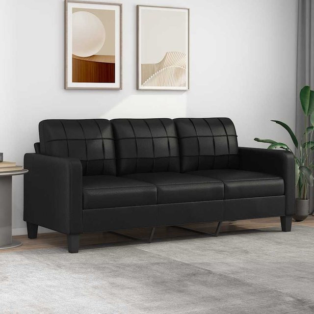 vidaXL 3-Sitzer-Sofa Schwarz mit Kunstleder und Metallrahmen, Breite: 198 cm, Tiefe: 80 cm, Höhe: 77 cm - Bild 3