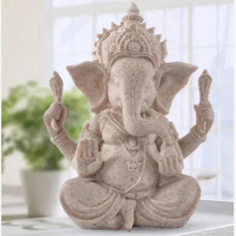 Yiran Furniture Sandstein Ganesha Buddha Elefant Statue Skulptur aus Harz für deine Dekoration, B/T/H: 9,5 x 6,0 x 7,5 cm - Bild 2