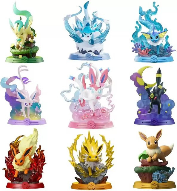 Bandai Pokémon-Figuren, Eeveelution, Anime-Modell, mit Zubehör, 9-teiliges Set - Bild 1