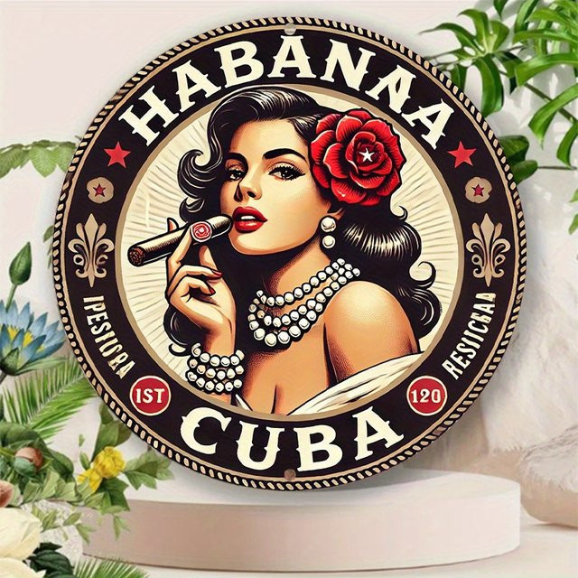 Vintage Aluminium-Blechschild Potdemiel Havana Cuban Cigar Beauty Wandkunst Rot, Durchmesser: 20,3 cm - Bild 1