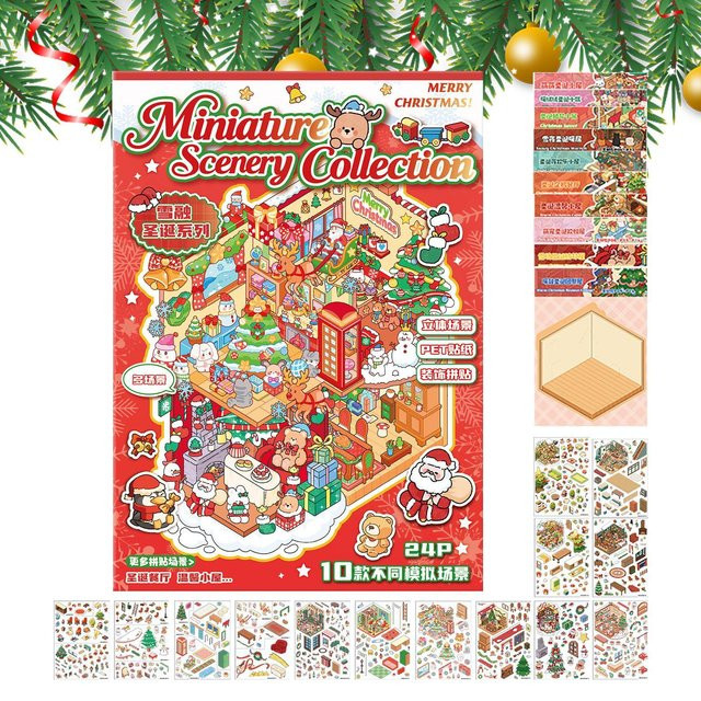 Miniatur-Szenen-Aufkleber-Set mit Cartoon-Landschaften und Weihnachtsmotiven in Mehrfarbig für Scrapbooking auf Glas, Holz und Papier - Bild 1