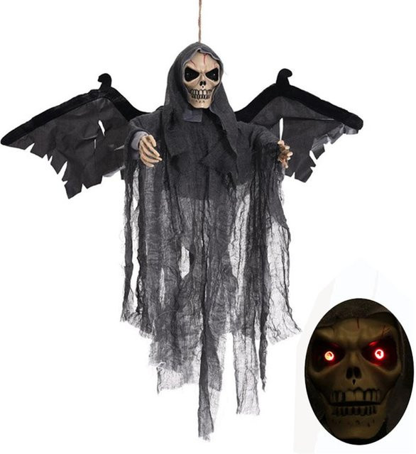 TOMTOP JMS Halloween Dekoration Hängende Fledermaus und Geist mit Sprachsteuerung, aufleuchtenden Augen und Bewegung, Schwarz - Bild 1