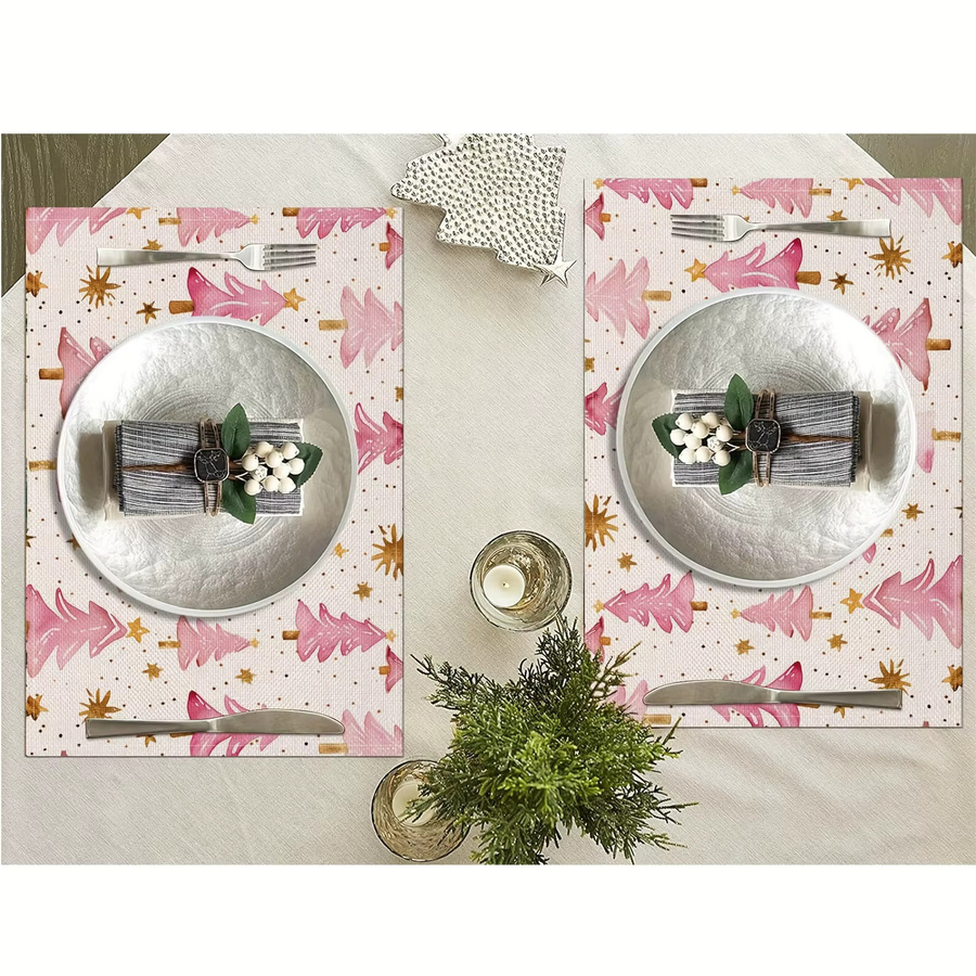 VIKAMA Weihnachts-Tischsets mit rosa Weihnachtsbaum-Motiv, wasserdichte Untersetzer für Küche und Restaurant, B/T: 40 x 30 cm - Bild 2