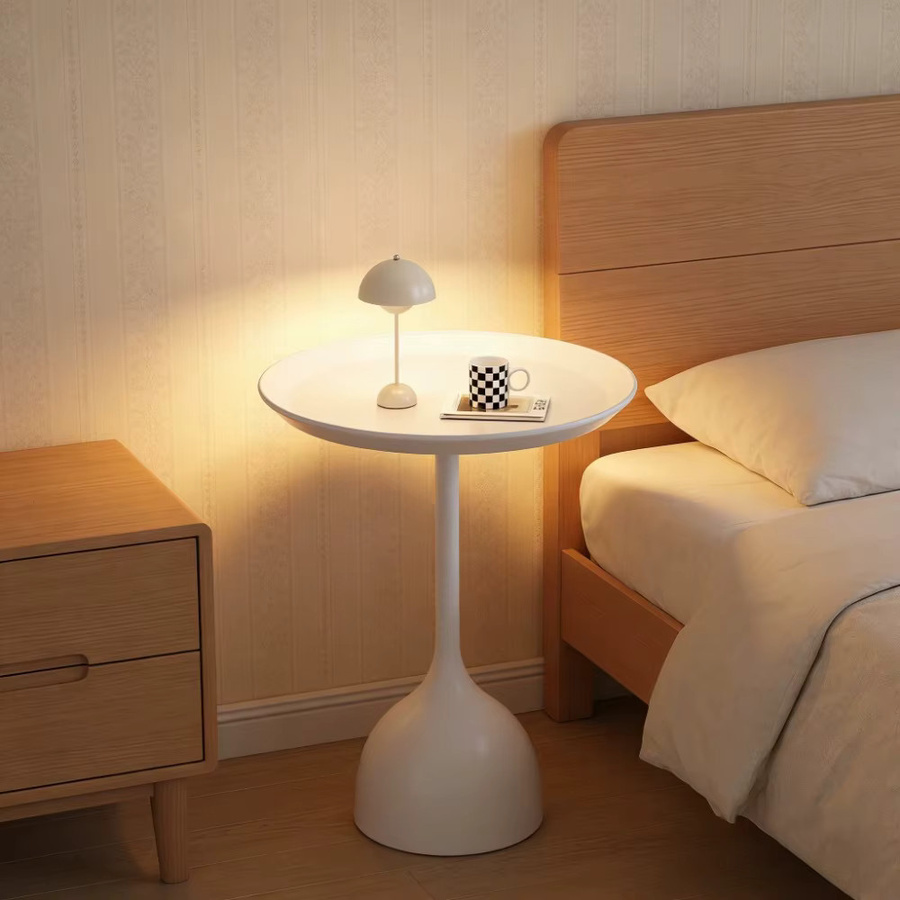 LIUSHADUOLA Beistelltisch im Industrial-Design, runder Akzenttisch in Weiß für dein Schlafzimmer - Bild 2