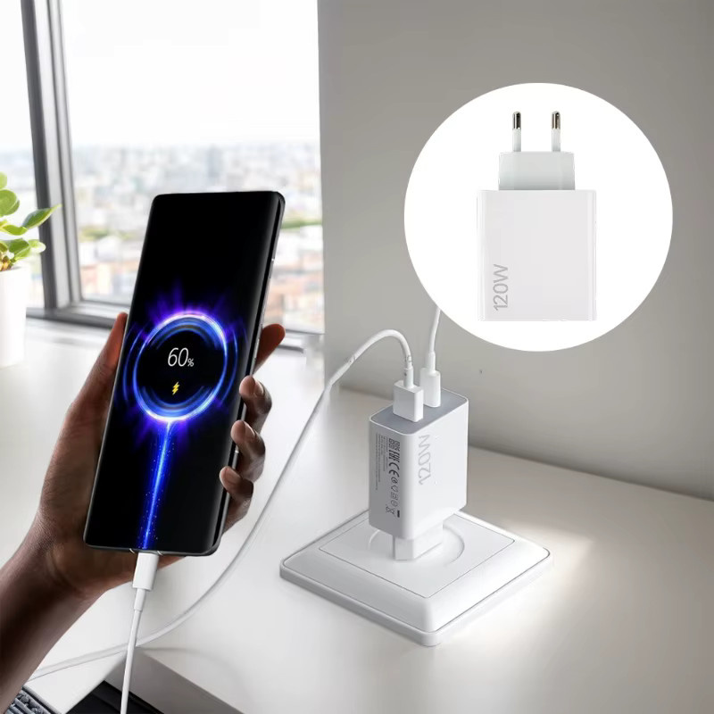 Xiaomi 120W Schnellladegerät mit USB-A und Typ-C Anschlüssen sowie 1m Ladekabel in Weiß für Xiaomi 14T, 13 Pro, 12T Pro, 14 Ultra, Redmi Note 14, 13 Pro, 11, 11s und POCO X7 Pro - Bild 2