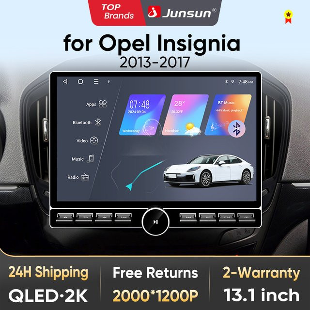 Junsun QLED Wireless CarPlay Android Auto Autoradio für Opel Insignia 2013-2017, 13,1 Zoll, Schwarz, mit GPS und Bluetooth - Bild 1