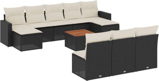 vidaXL 11-teilige Garten-Sofagarnitur aus Polyrattan in Schwarz mit Kissen und UV-beständigen Polstern - Bild 1