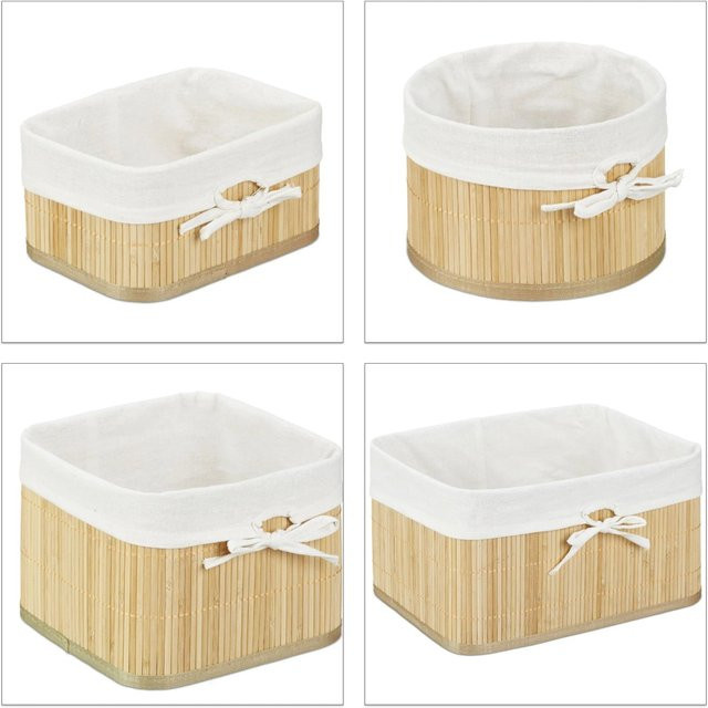 Relaxdays Aufbewahrungskörbe 4er Set aus Bambus in Natur mit beige Stoffbezug - Bild 1
