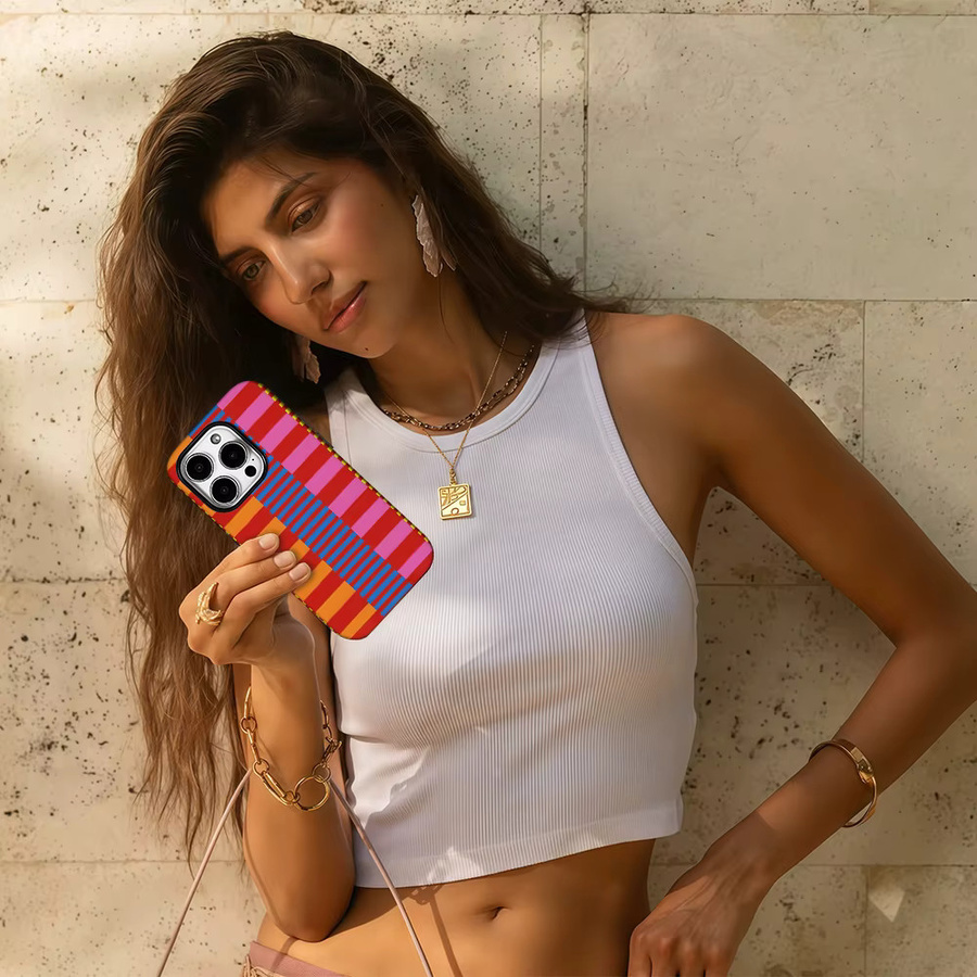 Bunte Streifen Kunst Handyhülle von Potdemiel für iPhone Modelle mit doppelschichtiger Rückseite in Multicolour - Bild 6