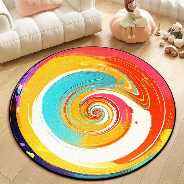 Runder Teppich Karpetti in Multicolour, moderner abstrakter Design-Teppich aus Polyester, rutschfest und waschbar, Durchmesser: 120 cm - Bild 1