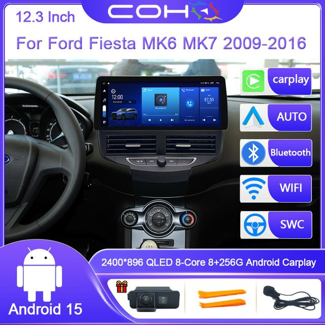 Roadonline Android 15 Auto-Multimedia-Player für Ford Fiesta MK6 MK7 2009-2016, 12,3 Zoll, 8-Kern, 8G+256G, mit GPS, 4G und WIFI, Schwarz/Silber - Bild 1