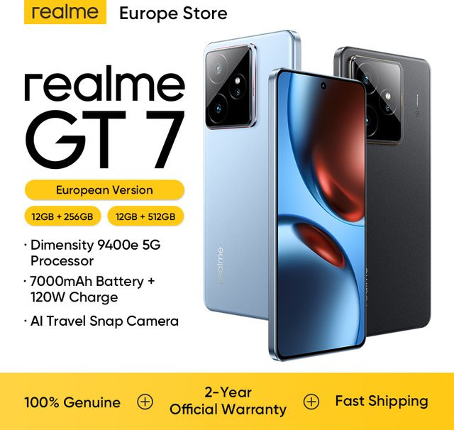 Realme GT 7 5G Smartphone in Blau mit Dimensity 9400e Chipsatz, 6,78 Zoll 120 Hz 1,5 K AMOLED-Display, 7000 mAh Akku, 120 W Ladung und 50 MP Sony Kamera - Bild 1