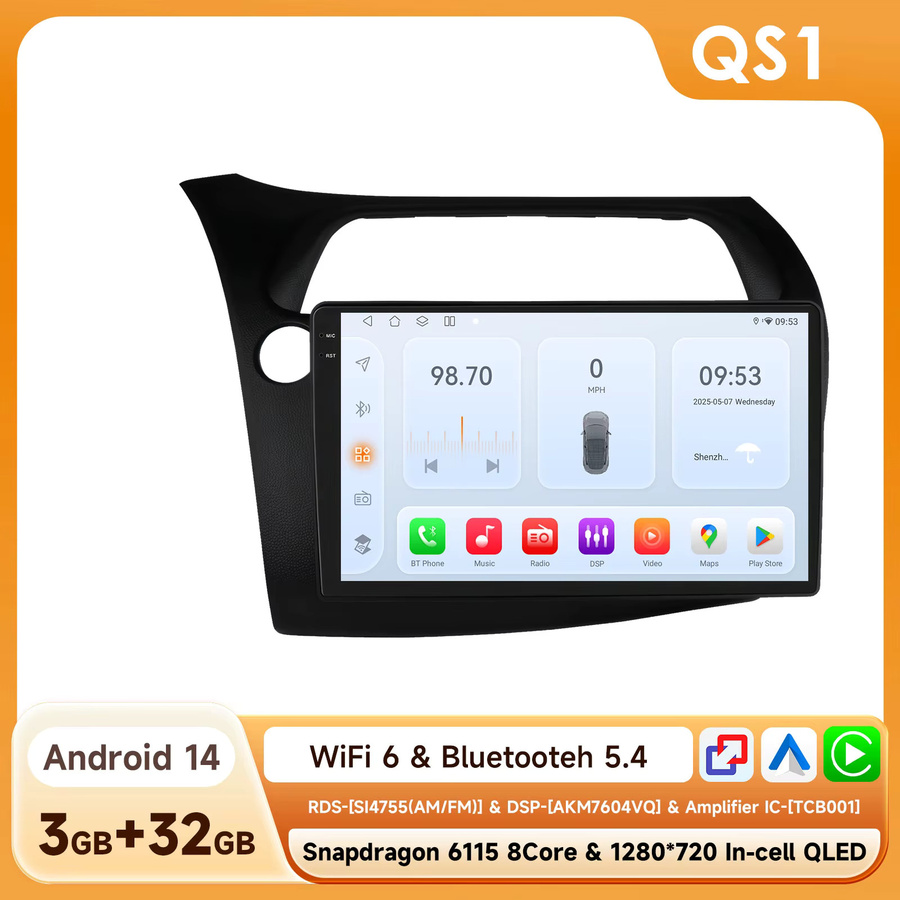 AURAAI Autoradio für Honda Civic Hatchback 2005 - 2011 mit 2K Bildschirm, 8GB RAM, 256GB Speicher, CarPlay, Android Auto, 4G WIFI, GPS und Bluetooth in Schwarz - Bild 3