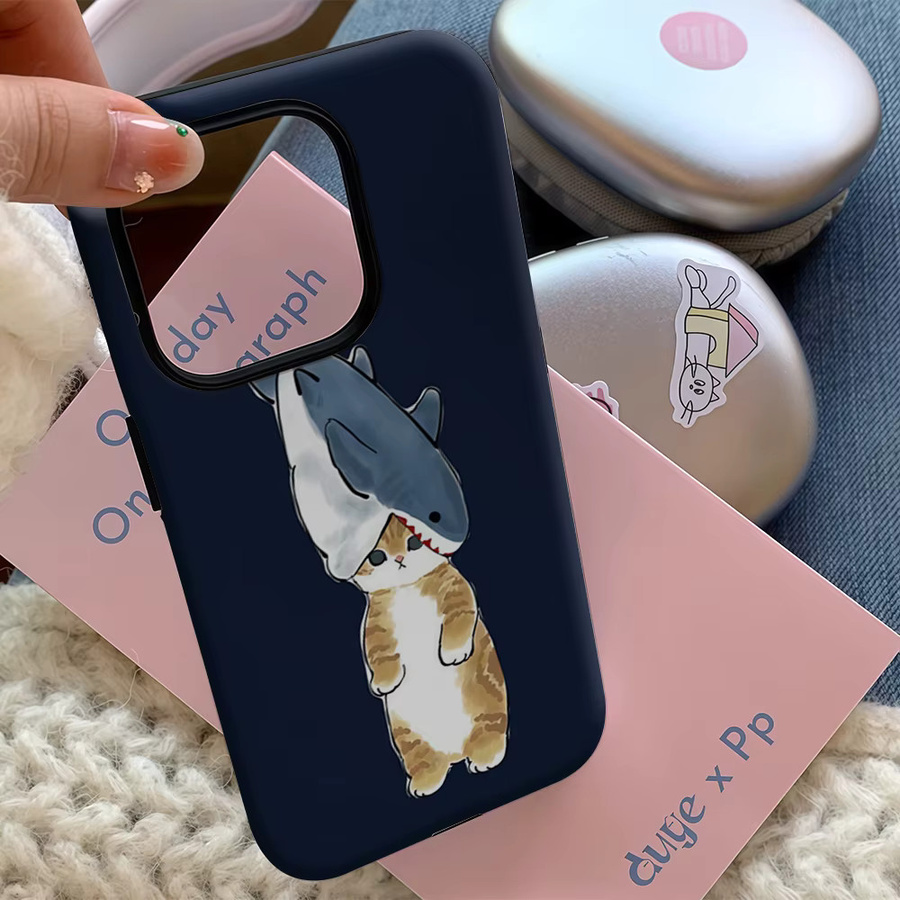 Potdemiel Handyhülle Shark Hat Tabby Cat für iPhone 17 16 15 14 13 Pro Max Plus mit doppelschichtiger Rückseite in Blau - Bild 5