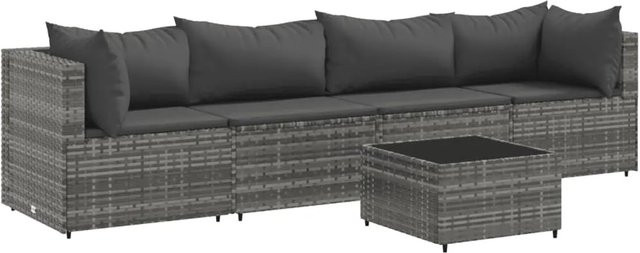 vidaXL 5-tlg Garten-Lounge-Set Modell 55 in Anthrazit mit Kissen aus PE-Rattan und pulverbeschichtetem Stahl - Bild 1