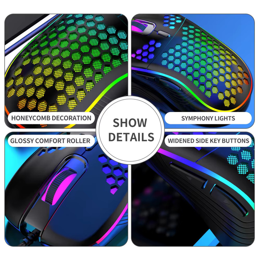 Kabellose Gaming-Maus mit RGB-Beleuchtung und ergonomischem Wabendesign in Schwarz, 2,4 GHz mit einstellbarer DPI - Bild 4