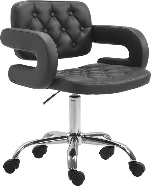 DELUKE Arbeitshocker RIGA Drehhocker mit Rollen aus Kunstleder in Schwarz, B/T/H: 62 x 55 x 78 cm - Bild 1