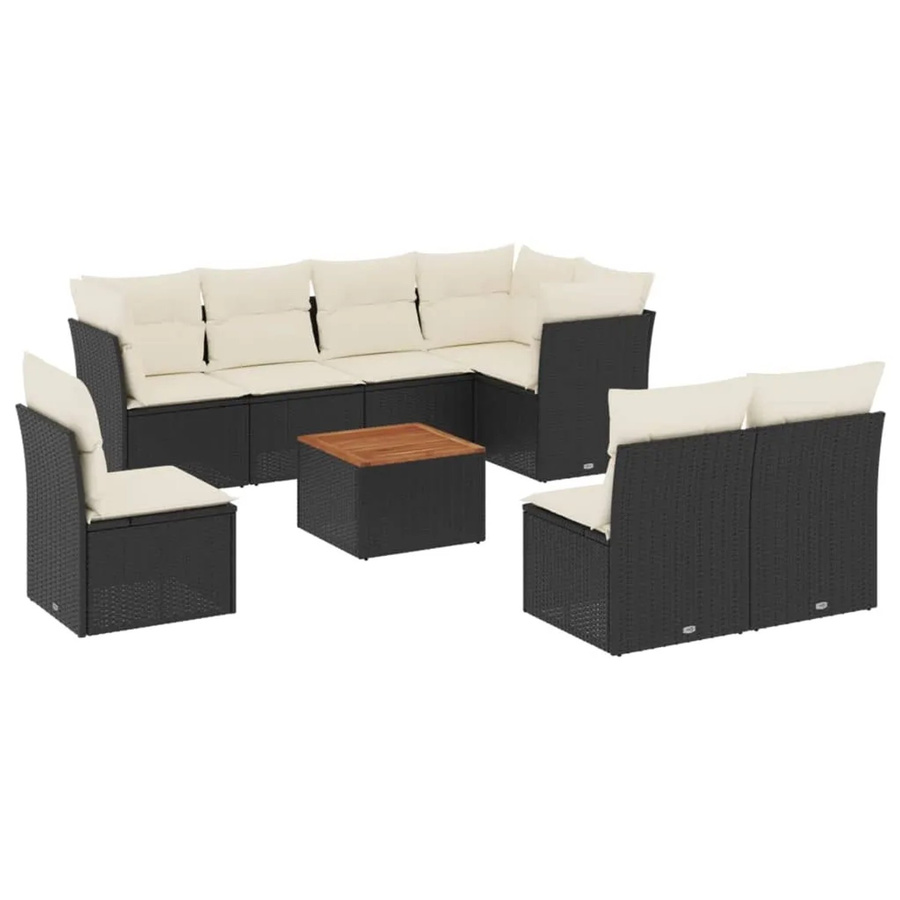 vidaXL Garten-Sofagarnitur aus Poly-Rattan in Schwarz-Creme mit U-Form und Kissen inklusive Stauraum - Bild 2