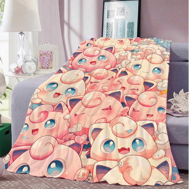 Potdemiel J-Jigglypuff Kuscheldecke aus Kunstpelz in Pink für Bett und Sofa - Bild 1