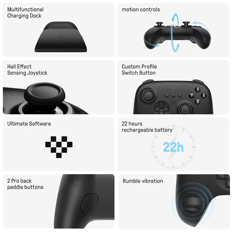8BitDo Ultimativer kabelloser Bluetooth-Gaming-Controller mit Ladestation in Weiß für Nintendo Switch und PC - Bild 3
