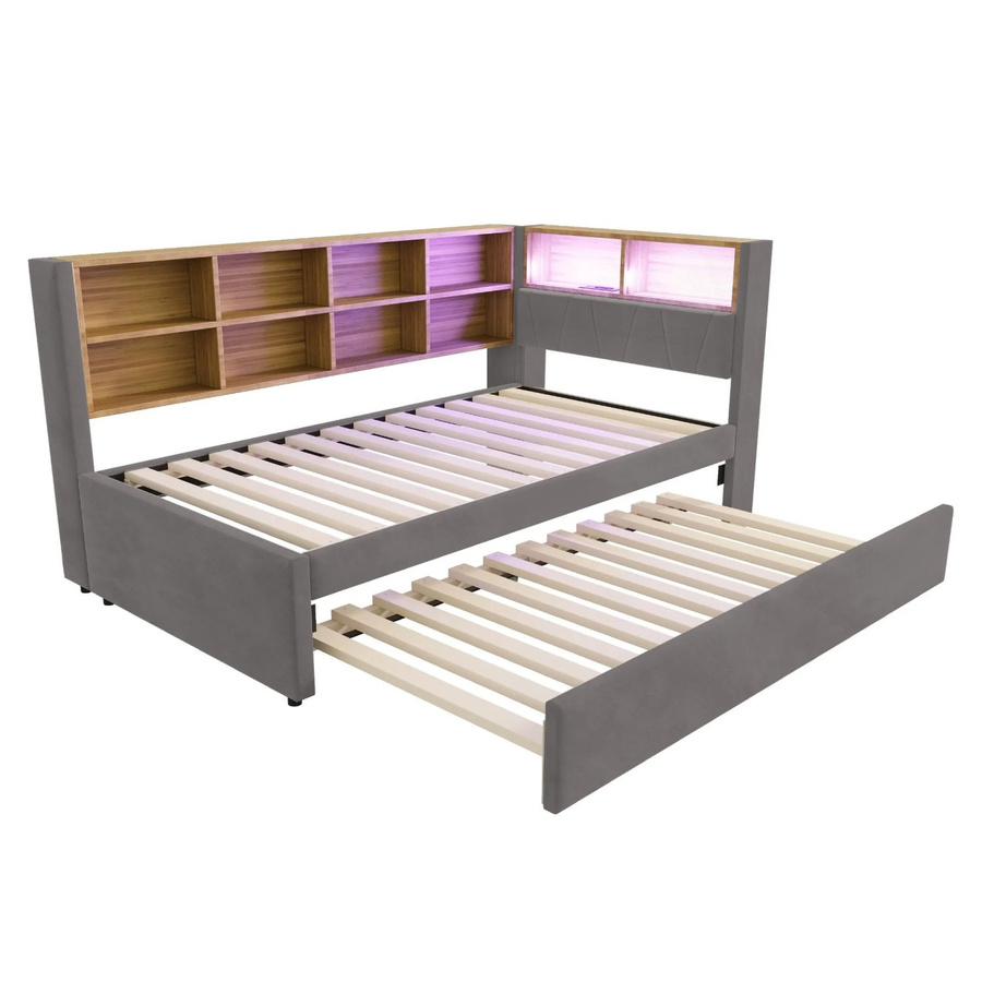 Merax Schlafsofa mit LED-Beleuchtung und USB-Anschluss als Ausziehbett in Dunkelgrau, B/T/H: 90 x 200 cm - Bild 2