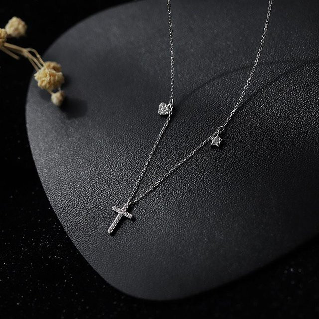 Lucky Star Jewelry Halskette, Kreuz, Zirkonia, Silber, Messing, Damen - Bild 1
