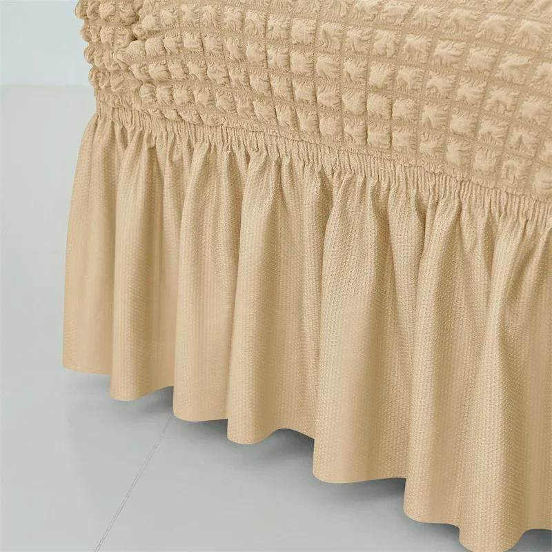 Yiran Sesselbezug Blasenraster in Beige mit Rocksaum, elastischer Strickbezug aus 100% Polyester für Sessel und Röhrensofas - Bild 1