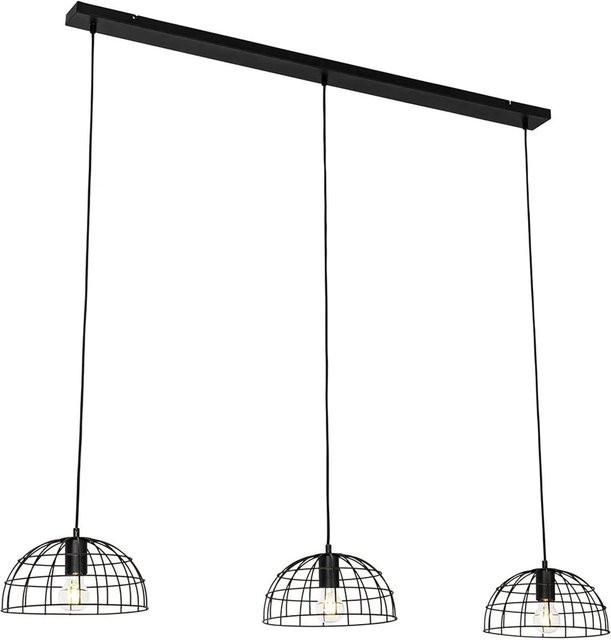 QAZQA Industrielle Hängelampe Hanze, 3-flammig, Schwarz, Stahl, E27, dimmbar - Bild 1