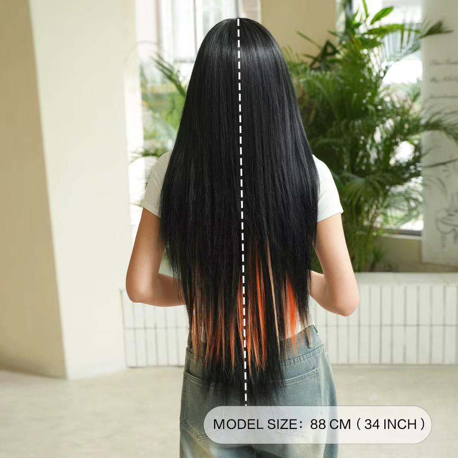 7JHH WIGS Perücke, schwarz mit orangefarbenen Highlights, Damen - Bild 3