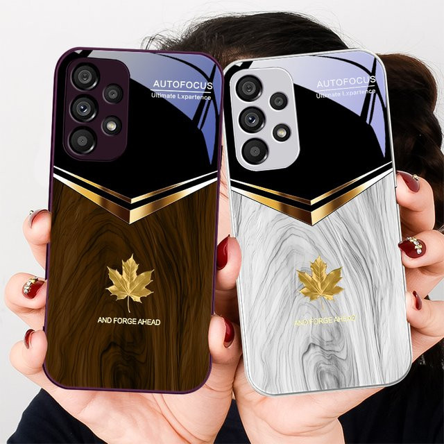 Handyhülle mit V-förmigem Ahornblatt aus gehärtetem Glas für Samsung Galaxy S23 S24 Plus S20 S21 FE S25 Ultra A70 72 73 51 52 53 in Multicolour - Bild 1