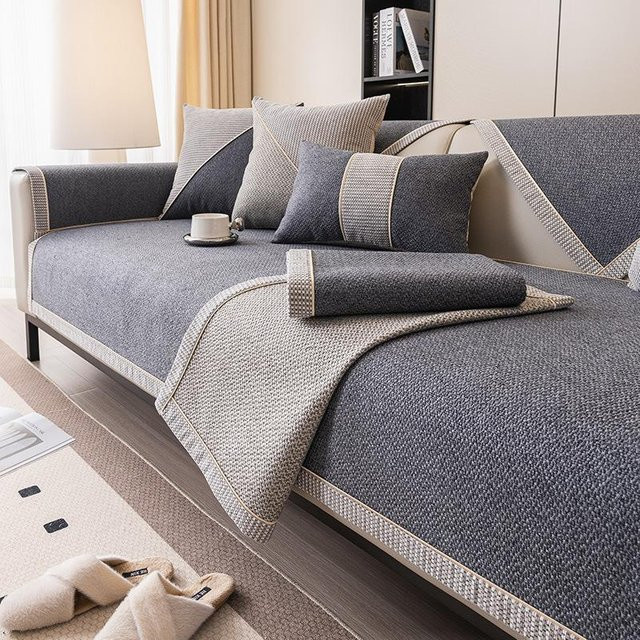 WEC ECO Sofa-Staubschutzmatte aus Baumwolle und Leinen, Grau, B/T: 120 x 90 cm - Bild 1