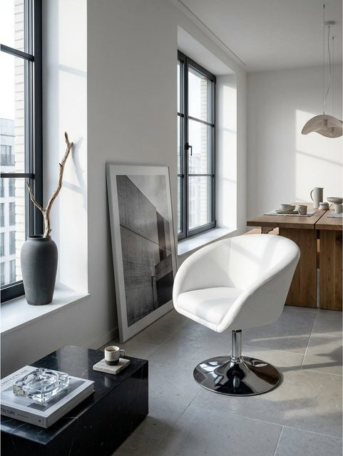 KADIMA DESIGN Loungesessel im Cocktail-Stil aus Kunstleder in Weiß, drehbar und höhenverstellbar mit Armlehnen, B/T/H: 62 x 55 x 84 cm - Bild 1