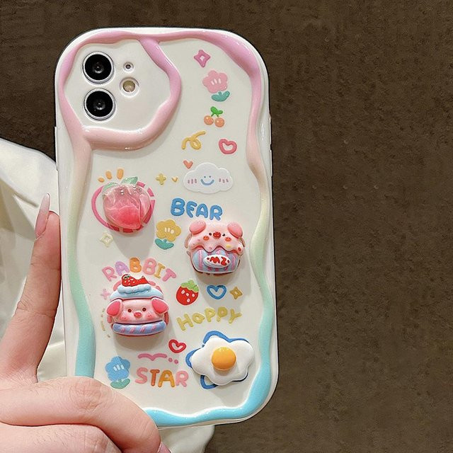 TUNEDEE iPhone Schutzhülle mit 3D Blume und niedlichem Schwein als Hängekette, transparent/multicolour, passend für iPhone 15 14 13 12 11 Pro Max XR X XS 7 8 Plus SE - Bild 1