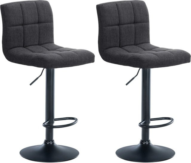 DELUKE Barhocker 2er Set MADRID Dunkelgrau mit Lehne, moderne Tresenhocker aus Stoff und Metall, Schwarz - Bild 1