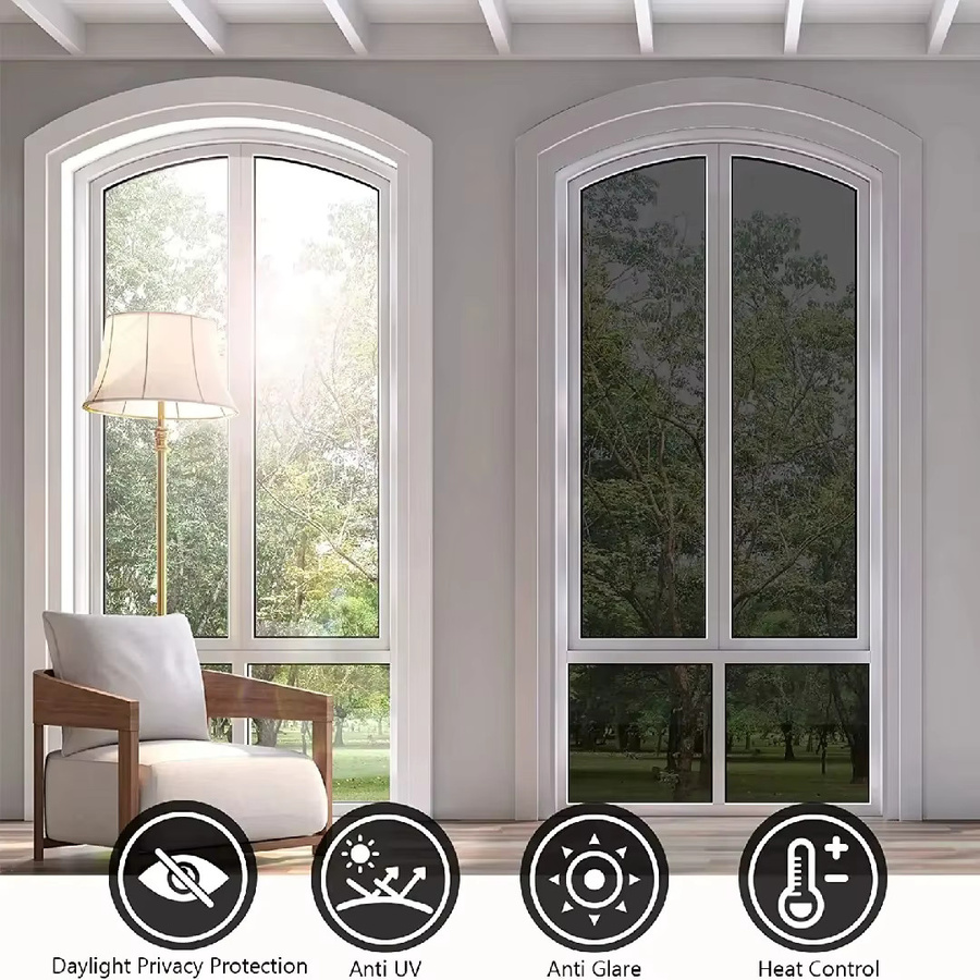 BUNPIG Fenster-Sichtschutzfolie Einseitige Vinyl-Spiegelfolie in Silber und Braun, Nicht-klebende Glasaufkleber Rollen mit UV-Schutz - Bild 3