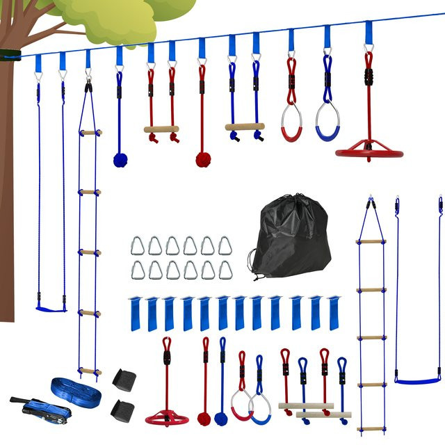 Aosom Ninja Warrior Hindernisparcours, Ninja Slackline Kit, 10 m - Bild 1