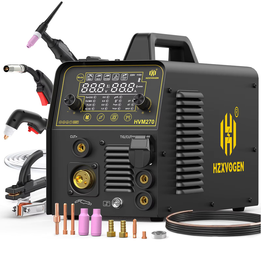 HZXVOGEN 6-in-1 Inverter-Schweißgerät in Schwarz, 220V Aluminium MIG/HF TIG/MMA Gas- und Gaslos-Schweißgerät mit Digitalanzeige und adaptivem Krateranschluss - Bild 2